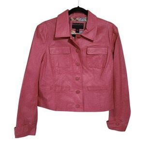 Bernardo Leather Jacket L Pink Button Up Multi Pocket